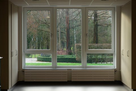 Blick aus der Dialyseabteilung in den Park