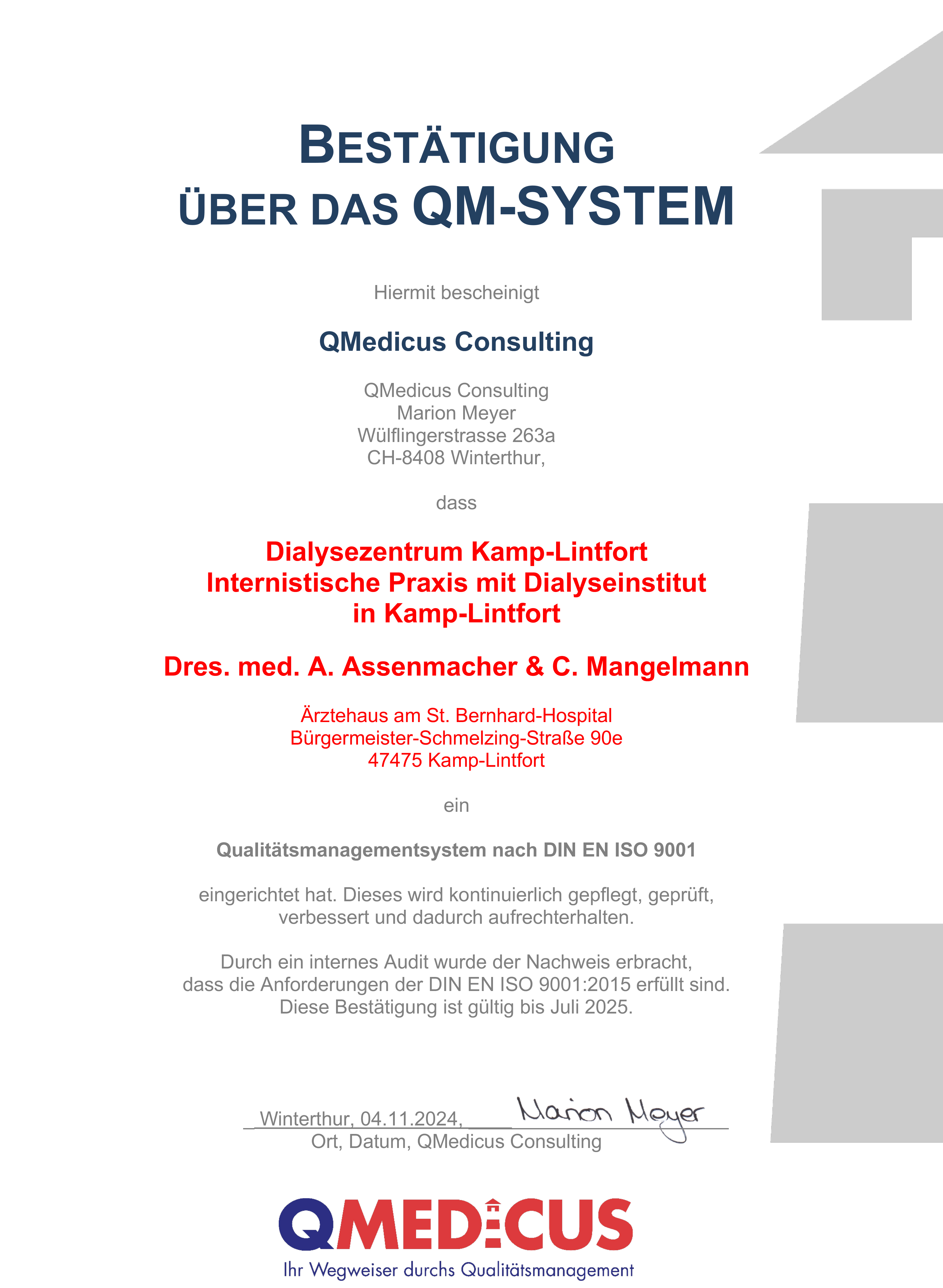 QM DIN ISO9001 Zertifikat